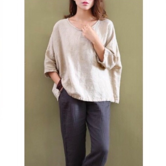 Tops - Linen Batwing Loose Top